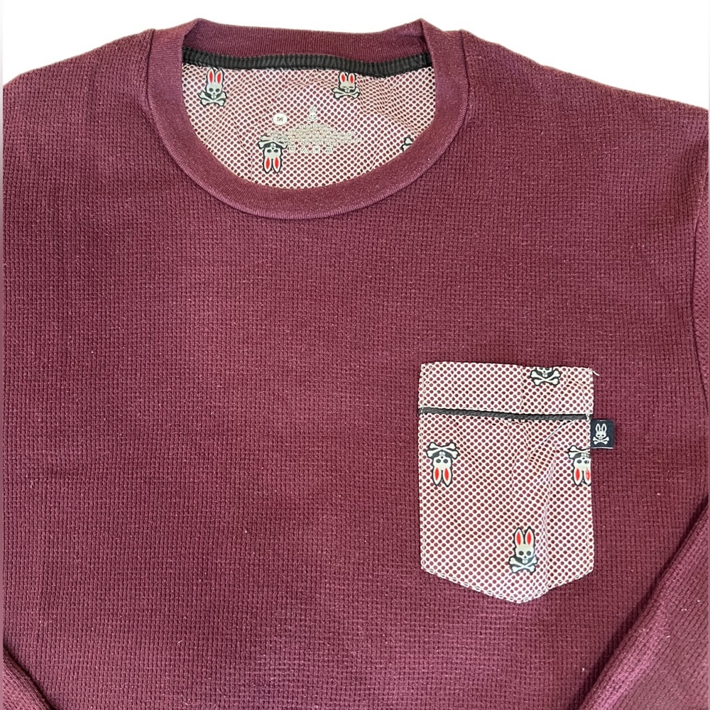 Psycho Bunny Waffle Knit Maroon Long Sleeve with Pocket